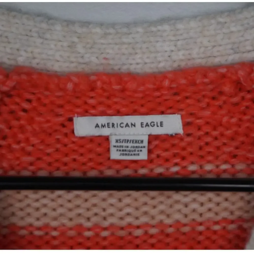 American Eagle Striped Cardigan Button Front Multicolor Pink Cream Fuzzy Size XS